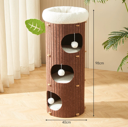 Tree Trunk Styled Felt Cat Barrel Tower