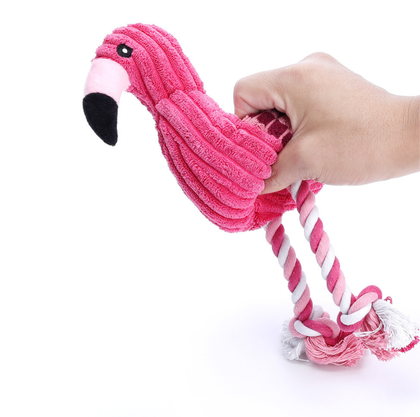 Squeaky Flamingo Plush Dog Toy with Rope Legs