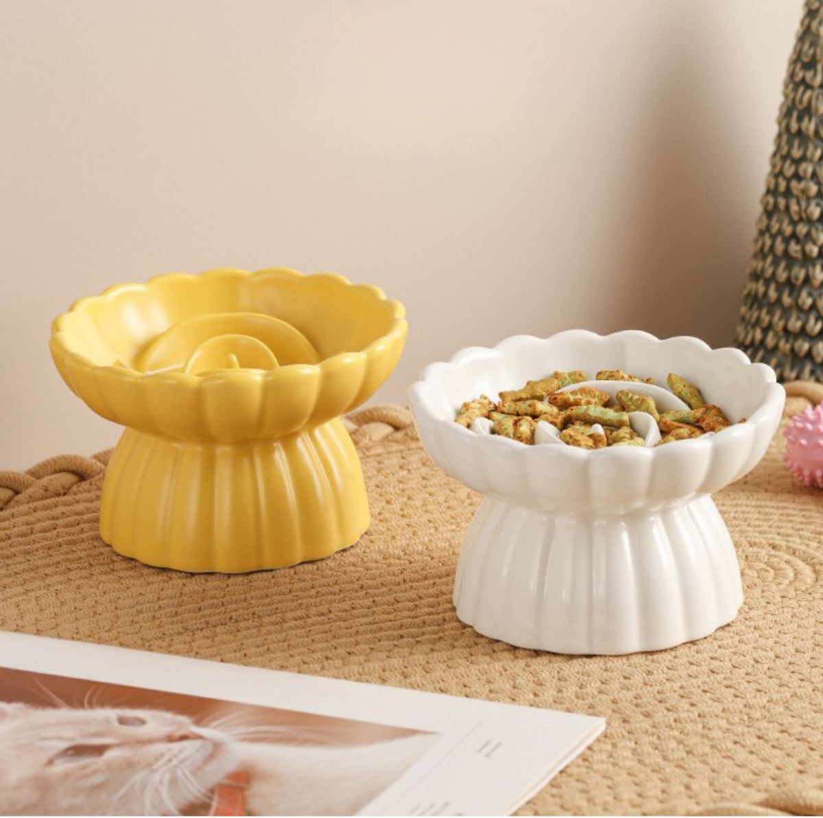 Rosette Ceramic Slow Feeder Pet Bowl