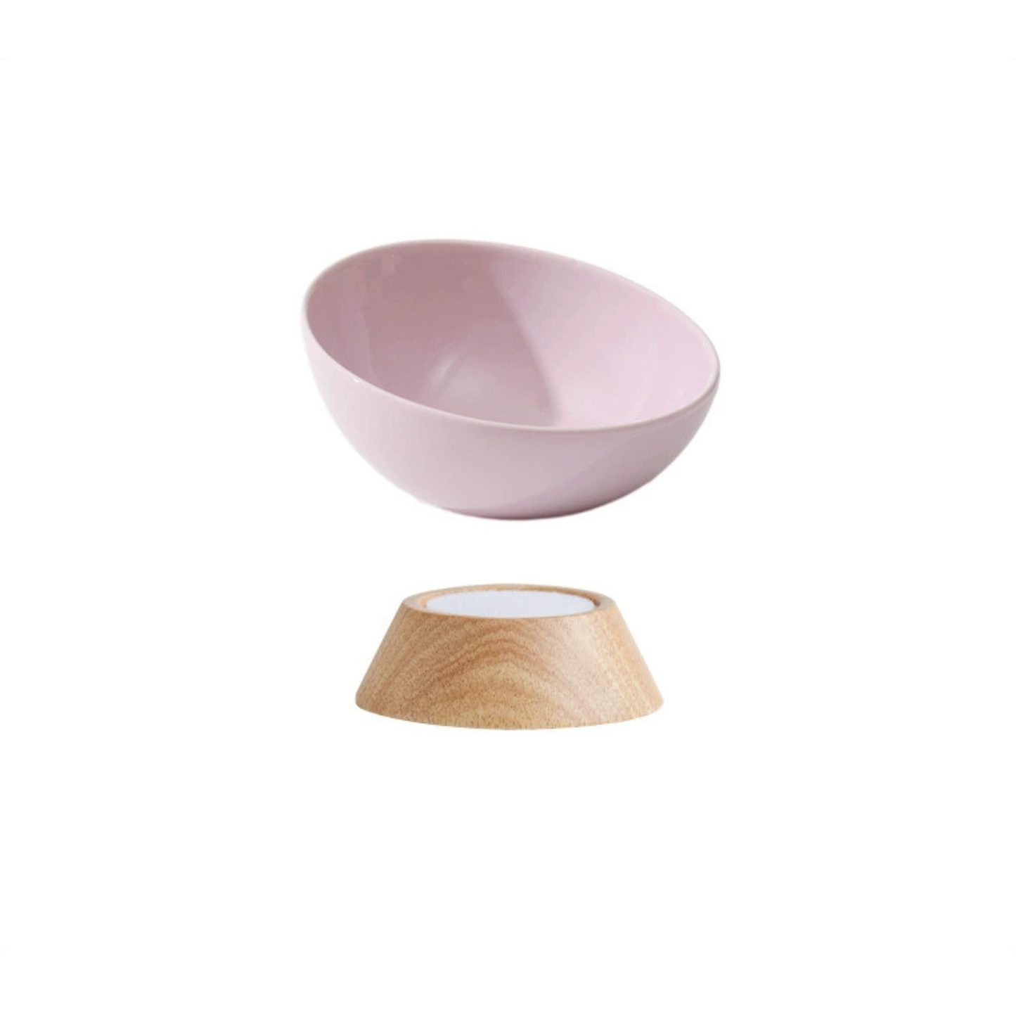 Elevated Round Ceramic Pet Bowl with Oak Base