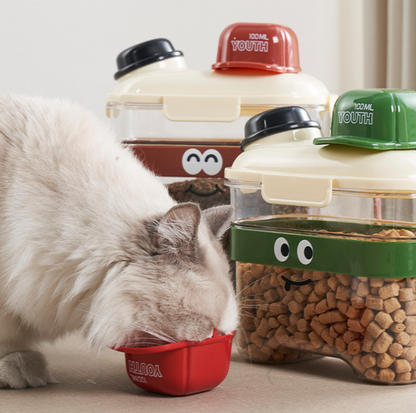Large Cartoon-Style Sealed Pet Food Container with Measuring Cup - 3.6L