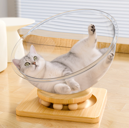 Clear Acrylic All-Season Cat Nest – Modern Floating Pod Bed with Wooden Base