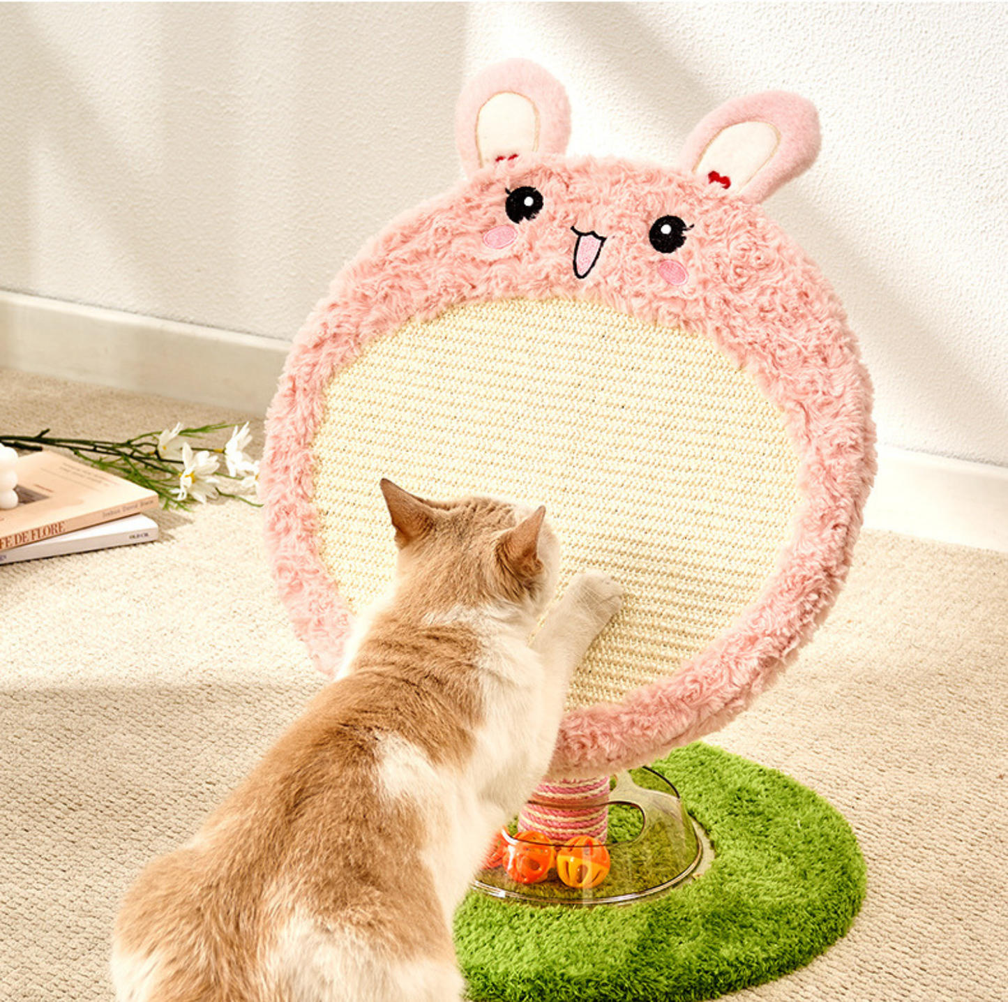Bunny & Bear Round Sisal Cat Scratcher with Track Ball