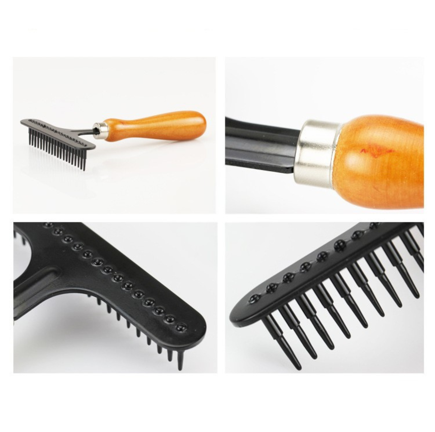 Stainless Steel Pet Undercoat Rake with Arc Wood Handle for Cats & Dogs
