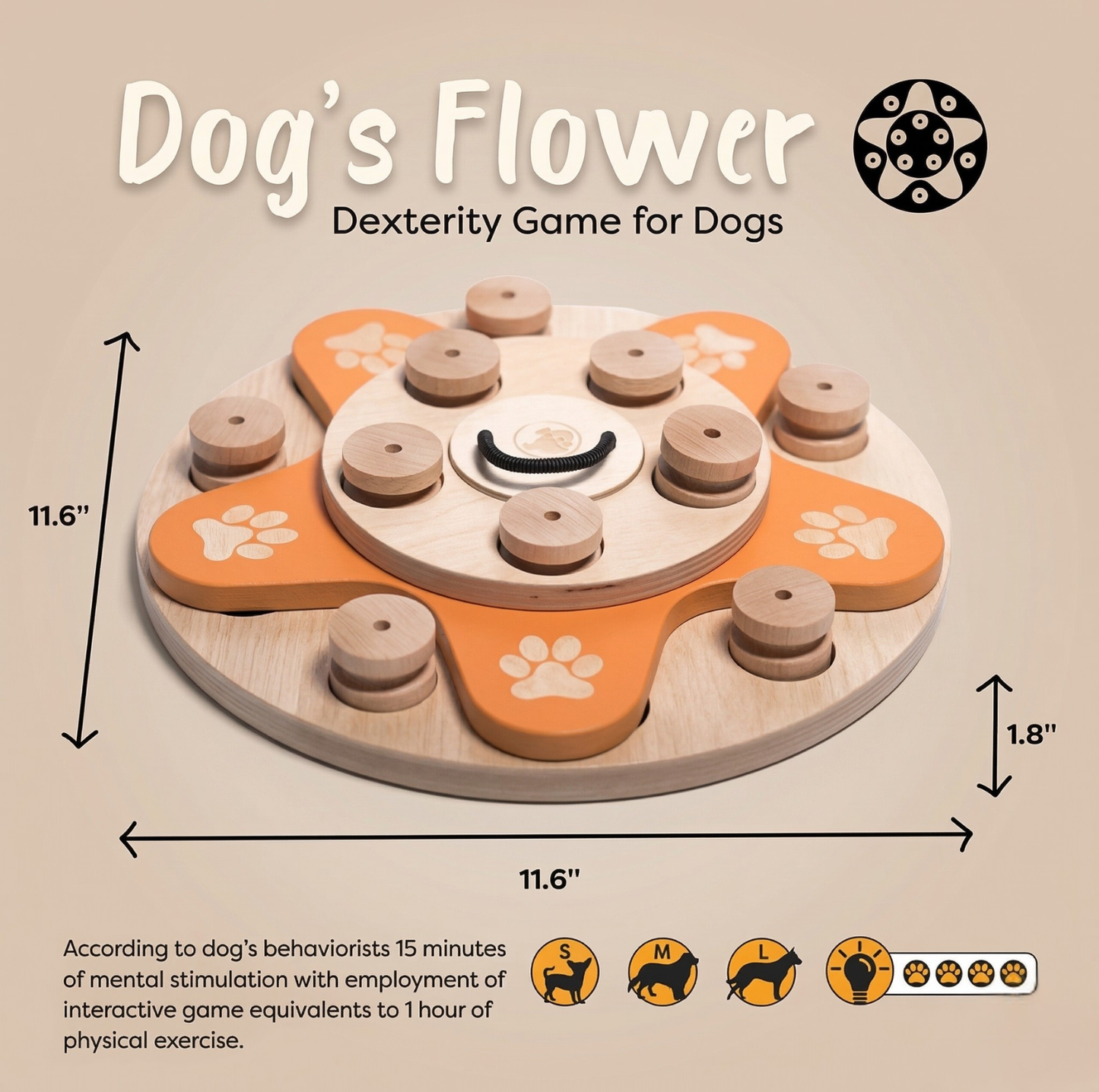 Interactive Wooden Dog Puzzle Toy – Flower Shape Slow Feeder & Treat Game