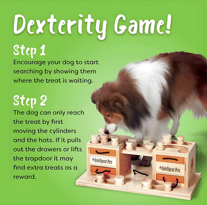 Interactive Wooden Dog Puzzle Toy – Two Towers Multi-Level Treat Game (Advanced Enrichment)