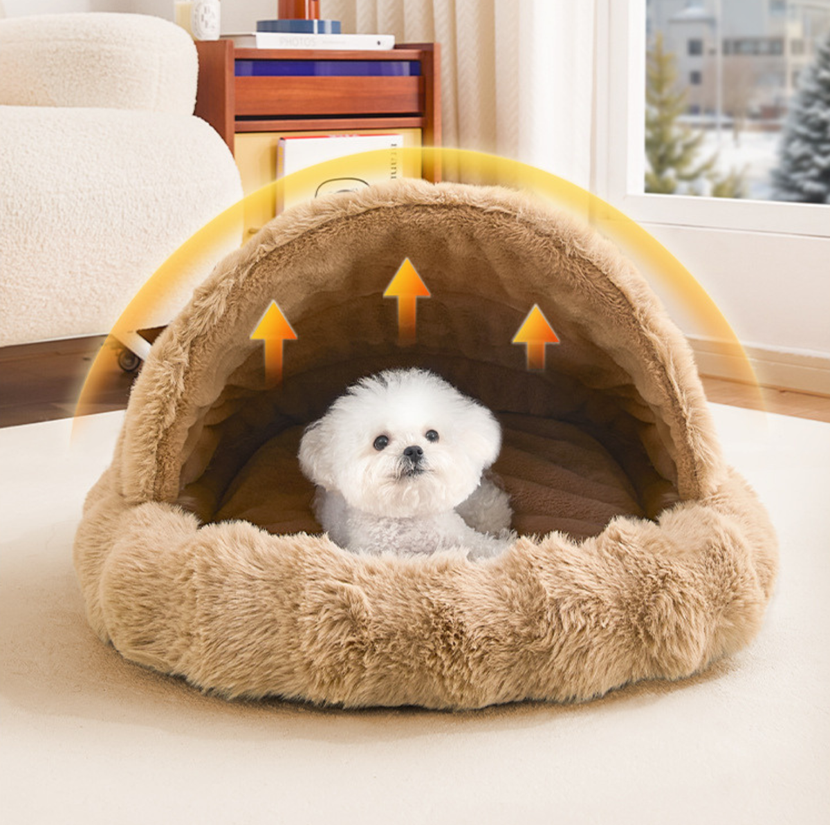 Plush Shell Enclosed Pet Bed with Removable Cushion
