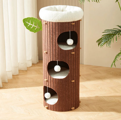 Tree Trunk Styled Felt Cat Barrel Tower