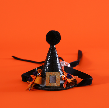Halloween Witch Hat & Velvet Bow Tie Set for Cats and Small Dogs