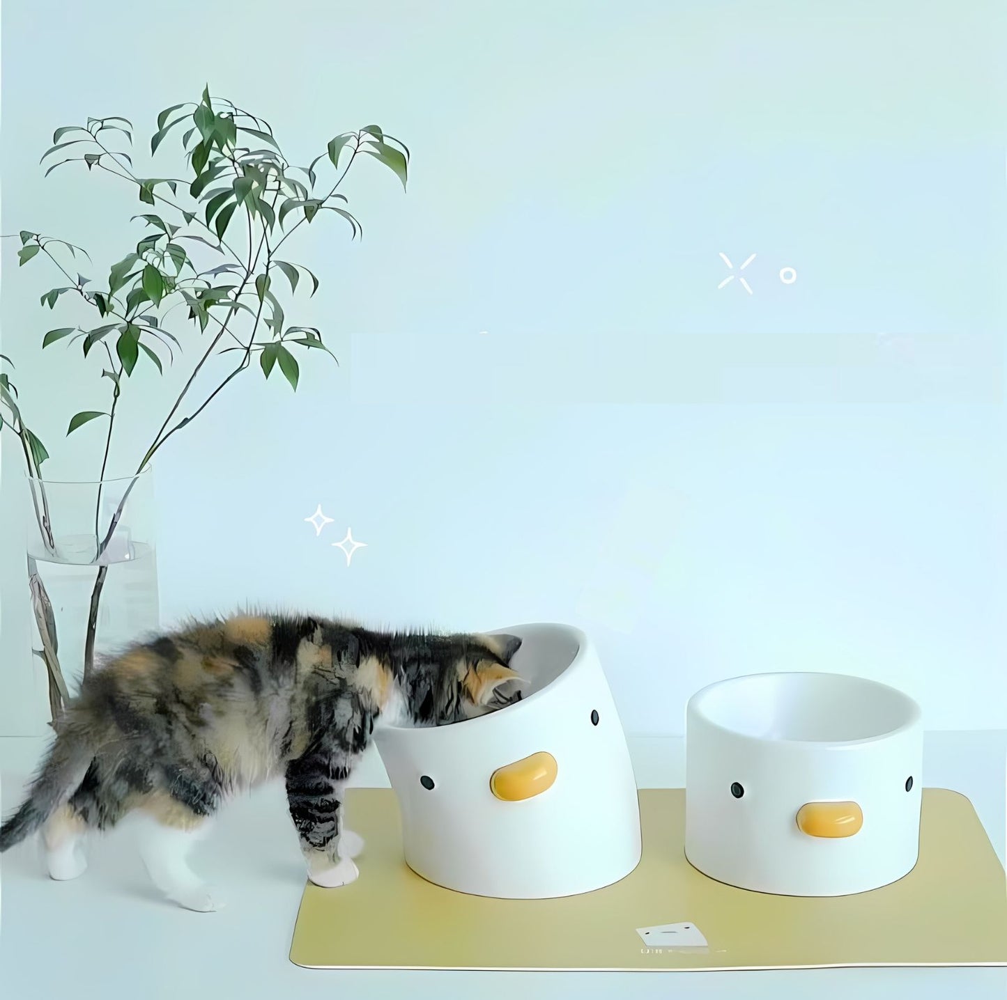 PURROOM Little Chicken Flat Ceramic Cat Bowls and Dog Bowls