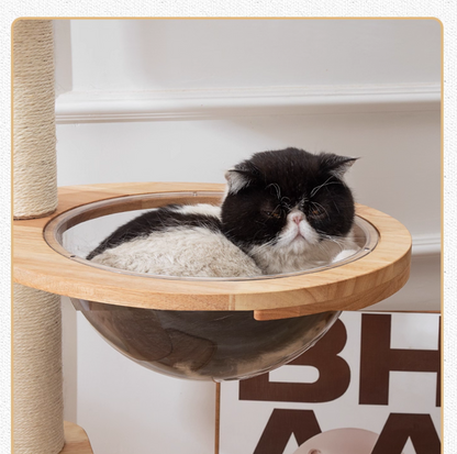 150cm Solid Oak Wood Cat Tree Tower with full Sisal Posts - 81004s