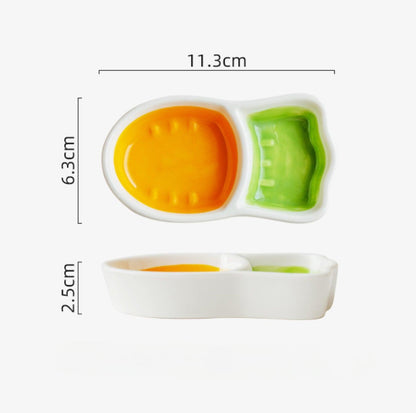 Carrot-Shaped Ceramic Dual-Compartment Small Animals Bowl