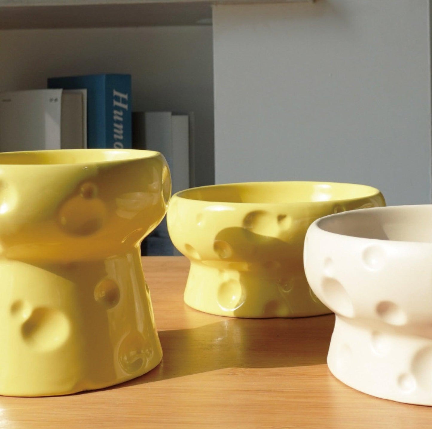 Cheese-Styled Elevated Ceramic Pet Bowls