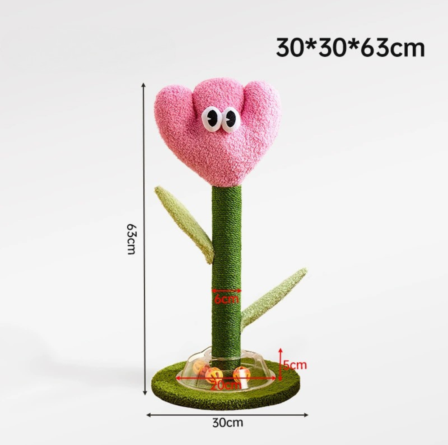 Cartoon Flower & Cactus Cat Scratch Pole – with Ball Track Base