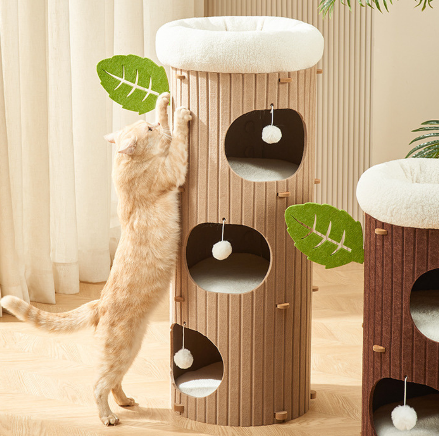 Tree Trunk Styled Felt Cat Barrel Tower
