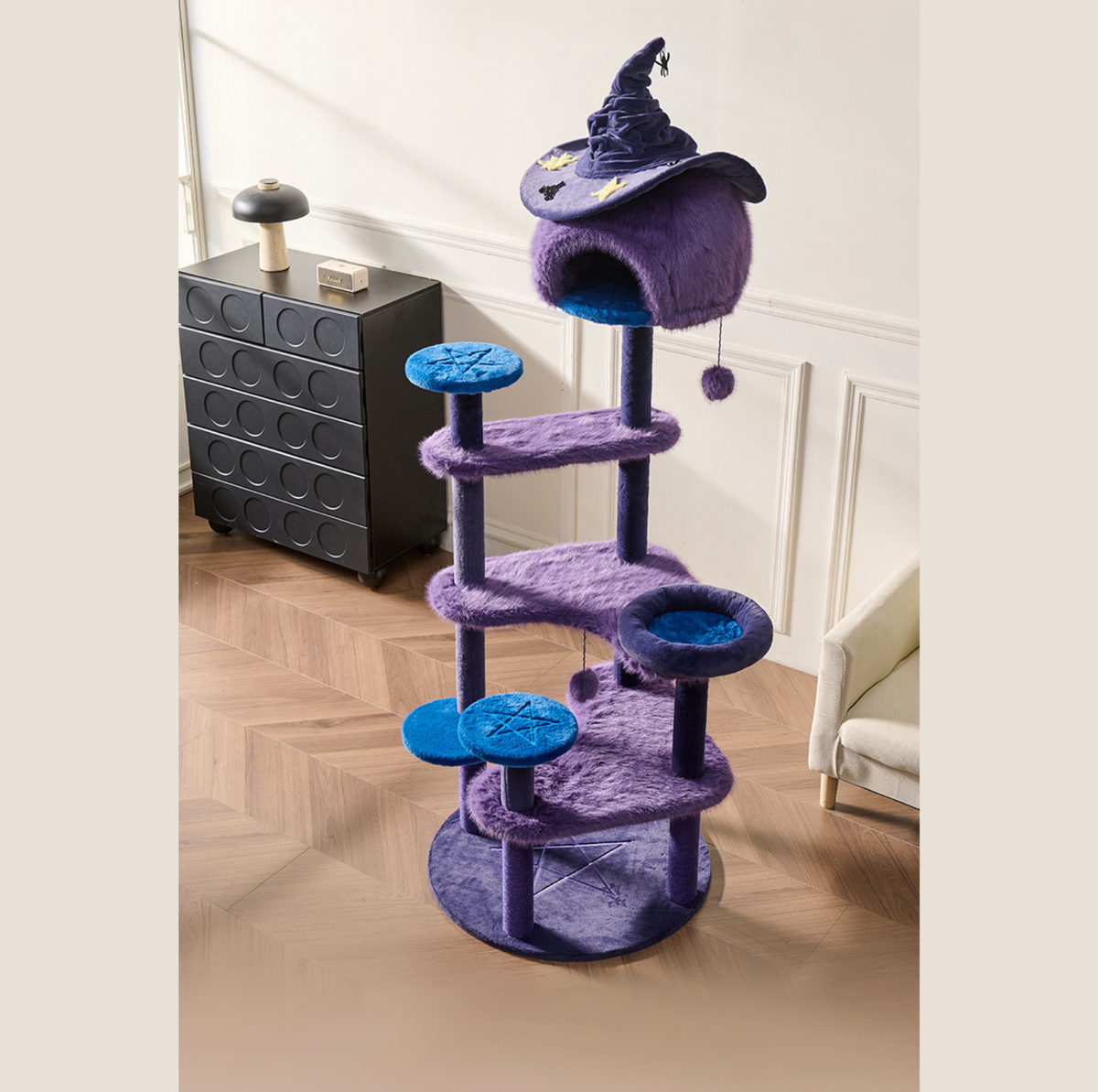 Halloween Witch Hat Cat Tree with Condo