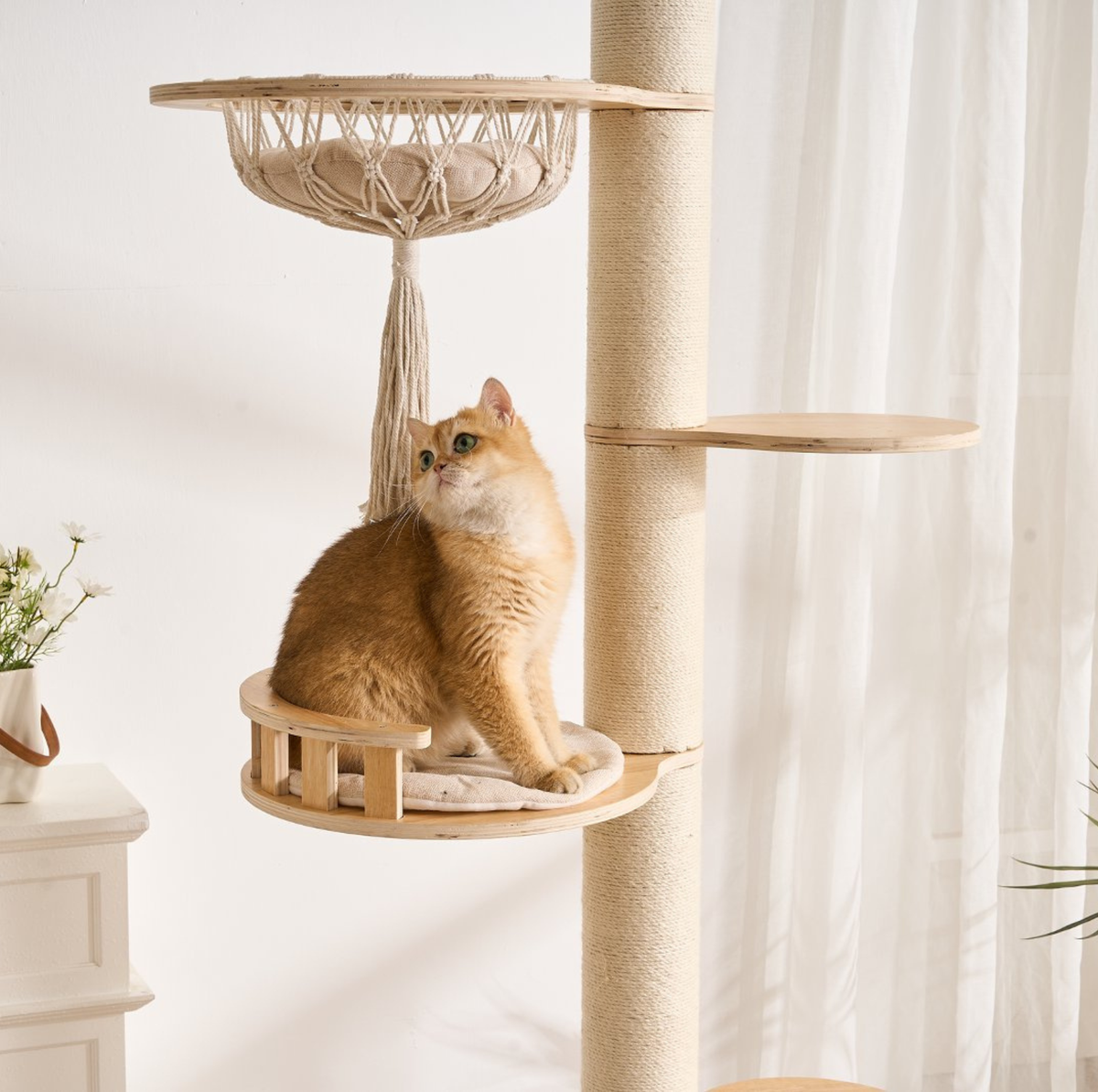 Adjustable Ceiling-Mounted Wooden Cat Tree - V01 (250-300cm)