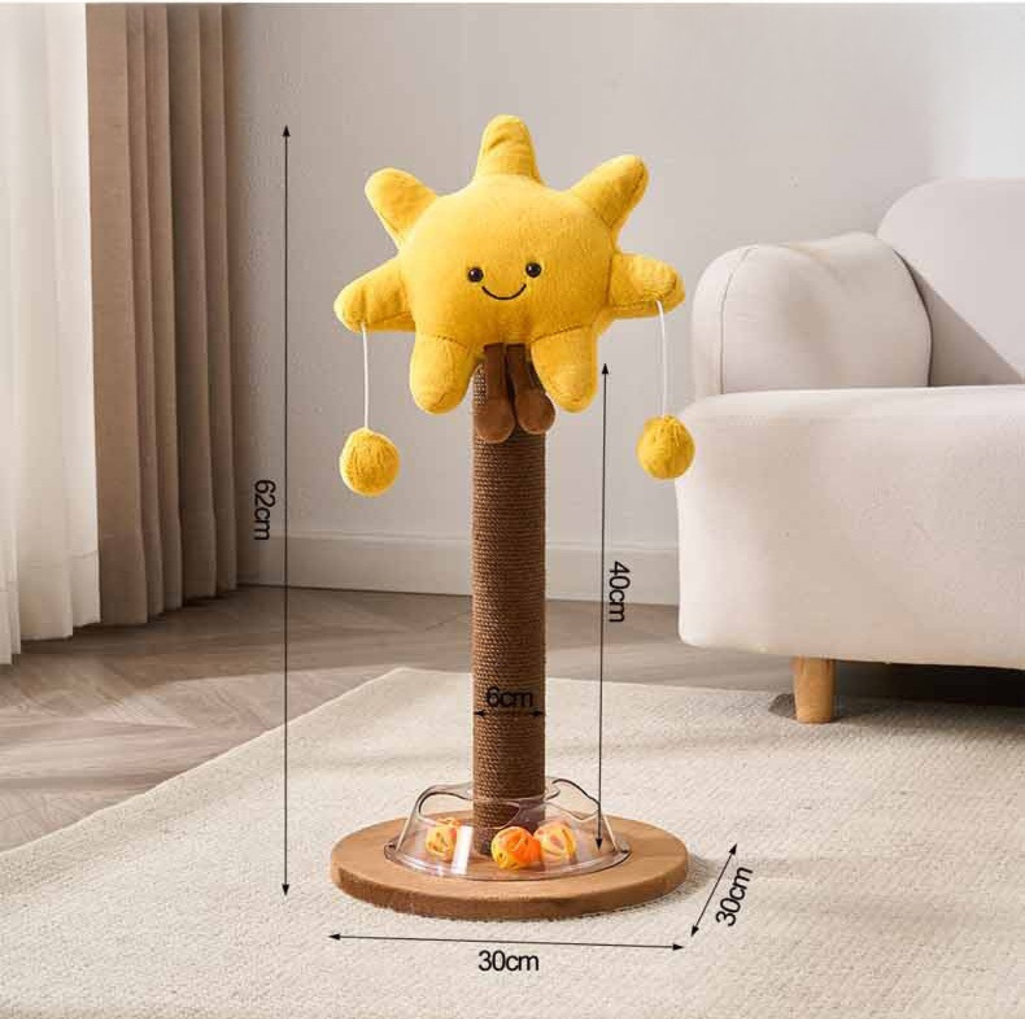 Plush Character Cat Scratching Post with Dangling Toys and Track Ball