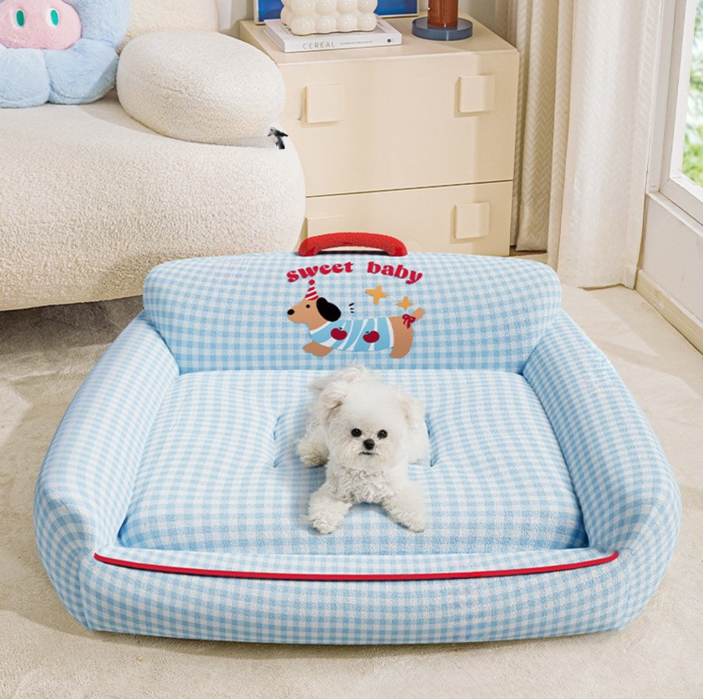 Gingham Sofa-Style Pet Bed – Soft, Supportive & All-Season Comfort