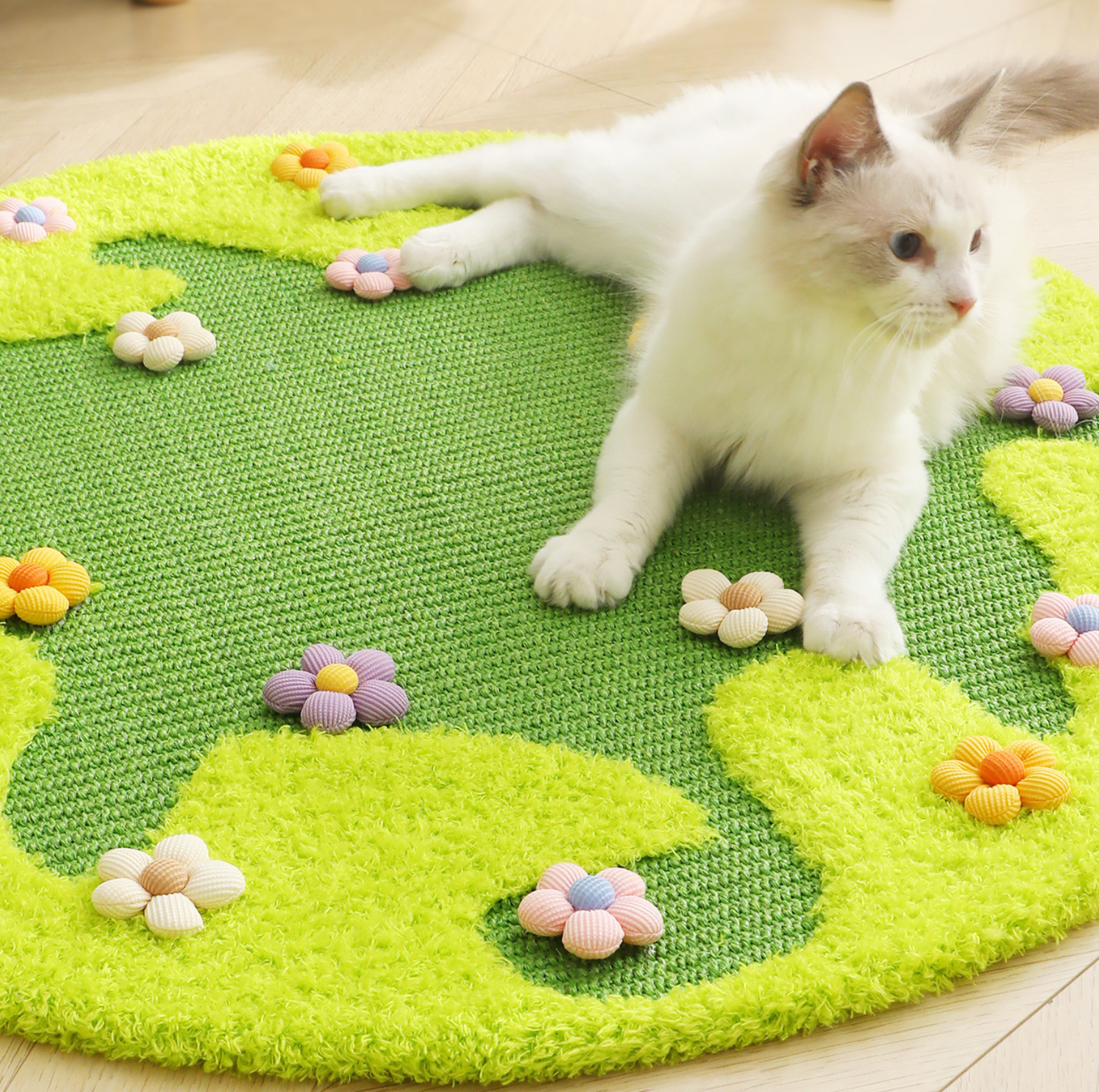 Flower Meadow Sisal Cat Round Scratching Rug  (81cm)