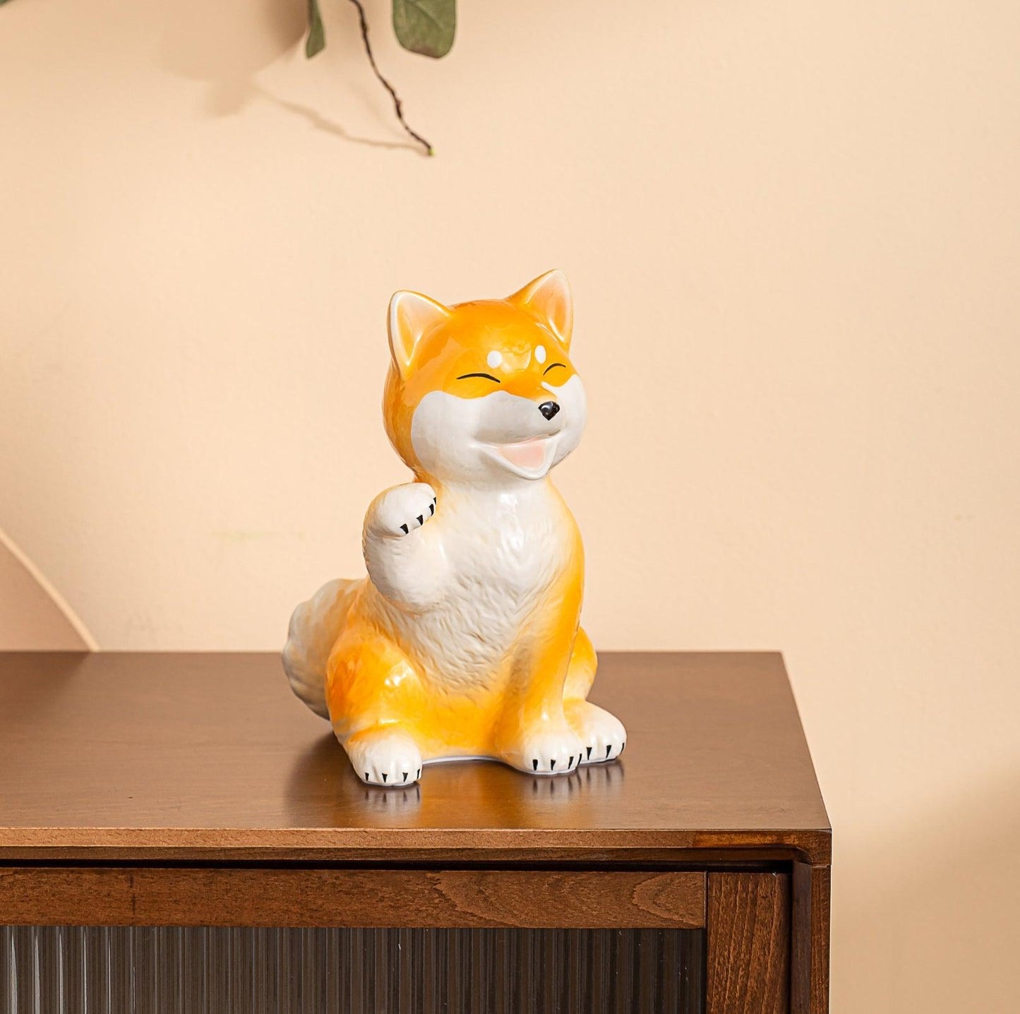 Shiba Dog-Inspired Ceramic Home Decor Ornament- With Randomly Selected Bib Accessory