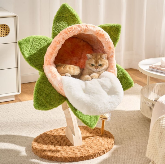 Chomper Bloom Cat Tree with Sisal Scratcher & Spring Toy – Orange
