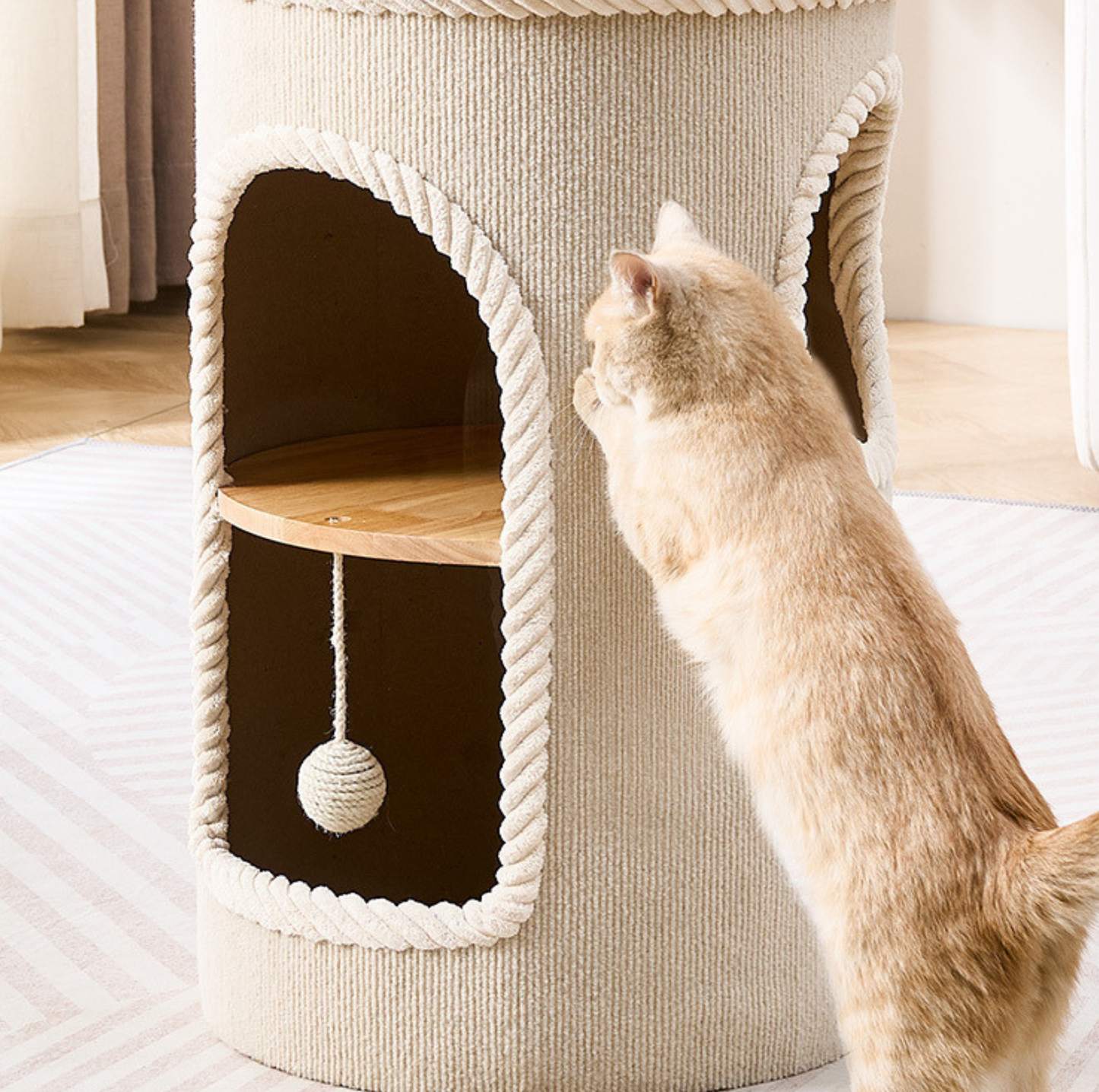 Marie Castle 3-Level Cat Tower & Bed– Multi-Tier Hideaway with Scratch-Resistant Fabric