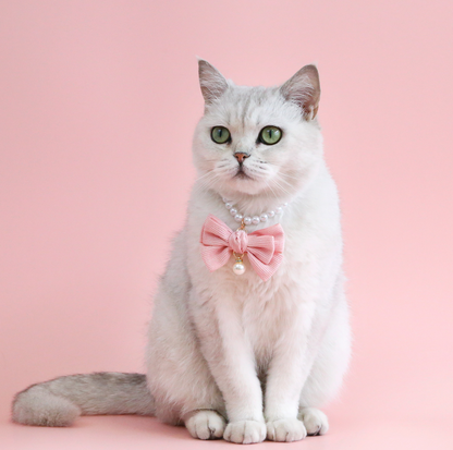 Pearl Bowknot Pet Necklace – For Cats & Small Dogs