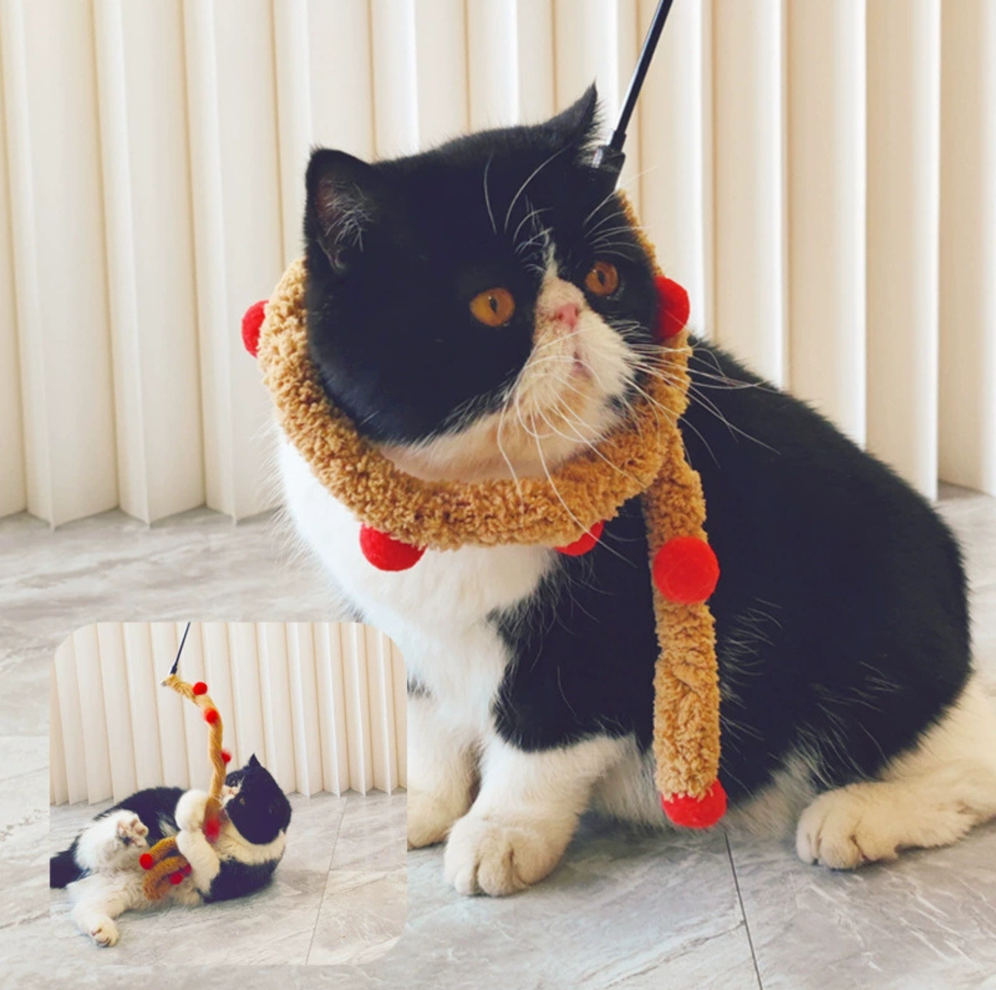 Plush Caterpillar Cat Teaser Wand with Bell