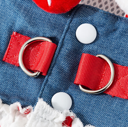 Denim Strawberry Suspender Pet Dress for Cats & Small Dogs