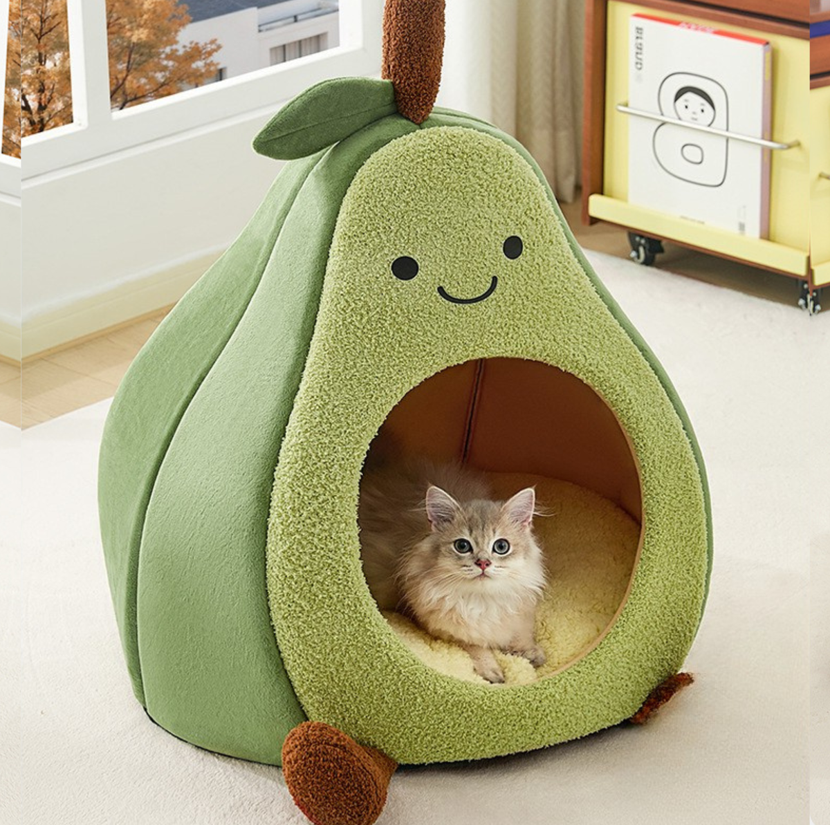 Avocado Enclosed Cat Bed with Double-Sided Cushion
