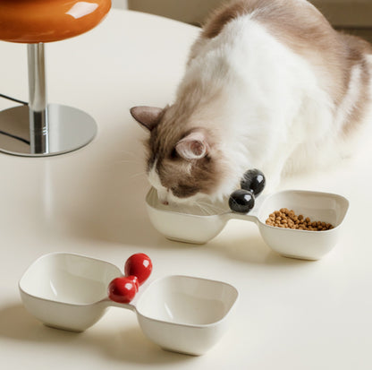 Ceramic Double Pet Bowl with Bow Design