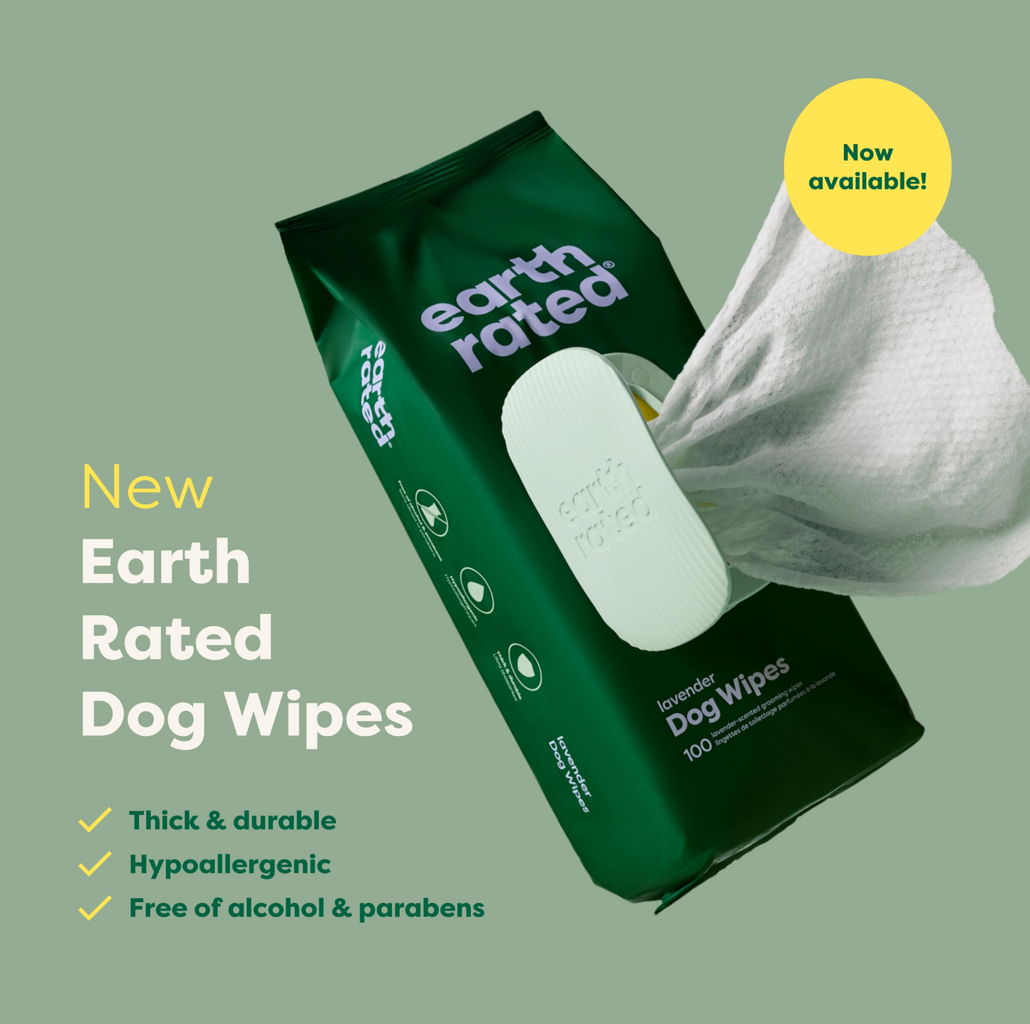 Earth Rated Plant-Based Pet Grooming Wipes- 100 Wipes