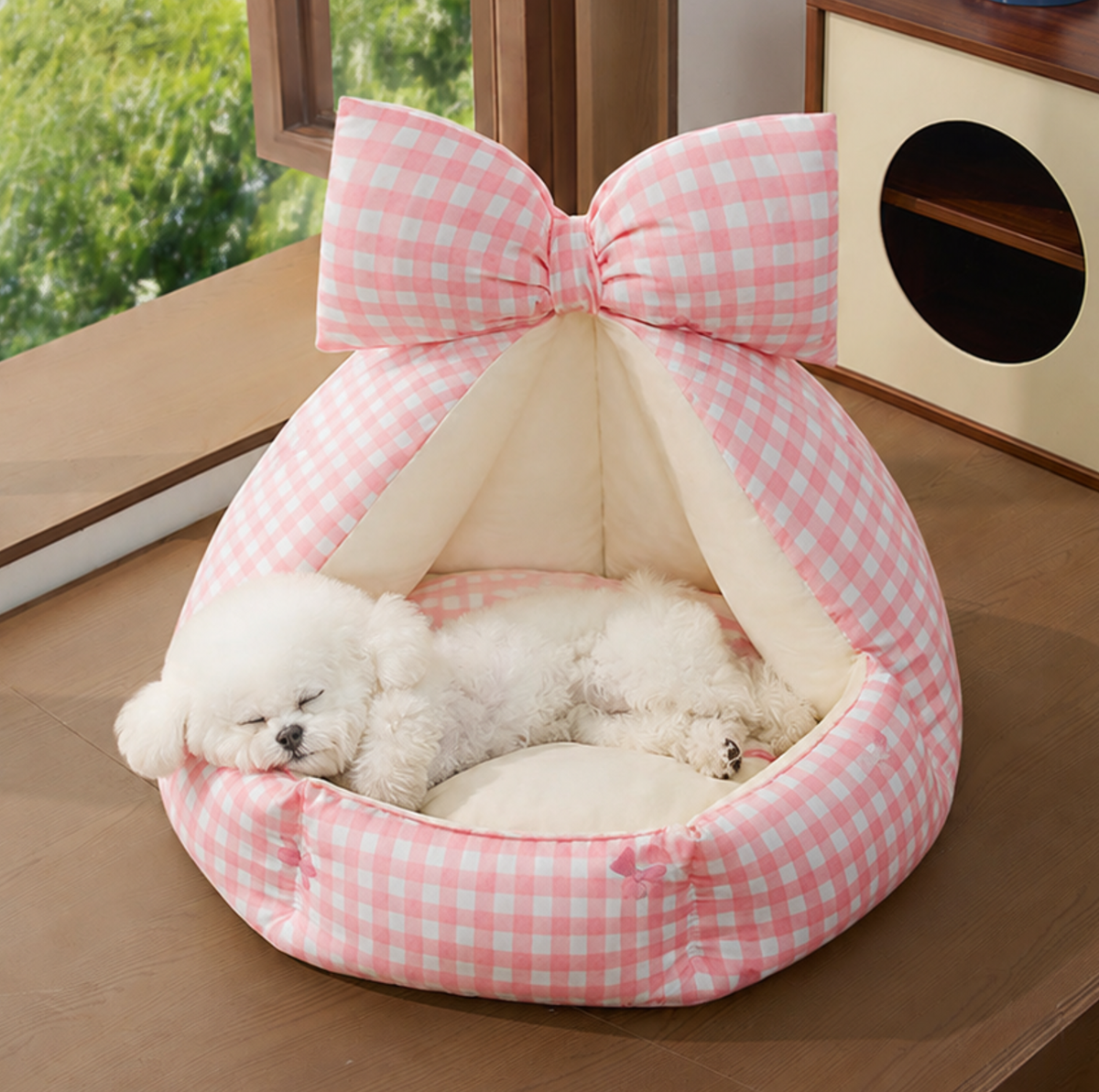 Pink Bow Semi-Enclosed Pet Bed