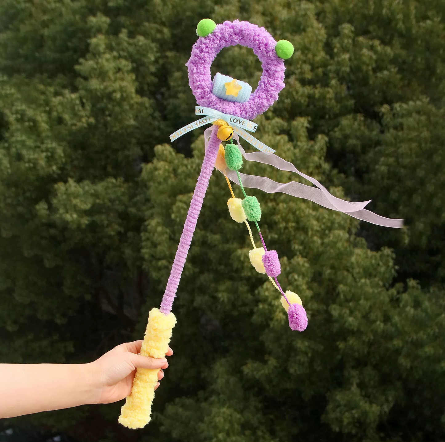 Fluffy Sound Cat Teaser Wand with Bell