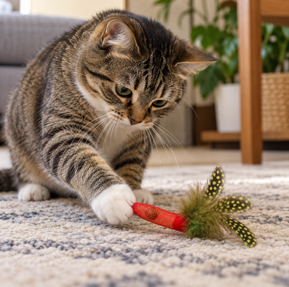 Chilli Pepper Silvervine Cat Toy with Feather & Bell