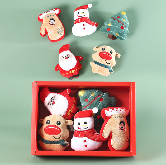 Christmas Cat Plush Toy Gift Box – 5-Piece Holiday Catnip Toy Set with Bell