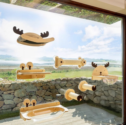 Elk-Themed Wall & Window Cat Playground Set (Screws & Suction Cups Included)