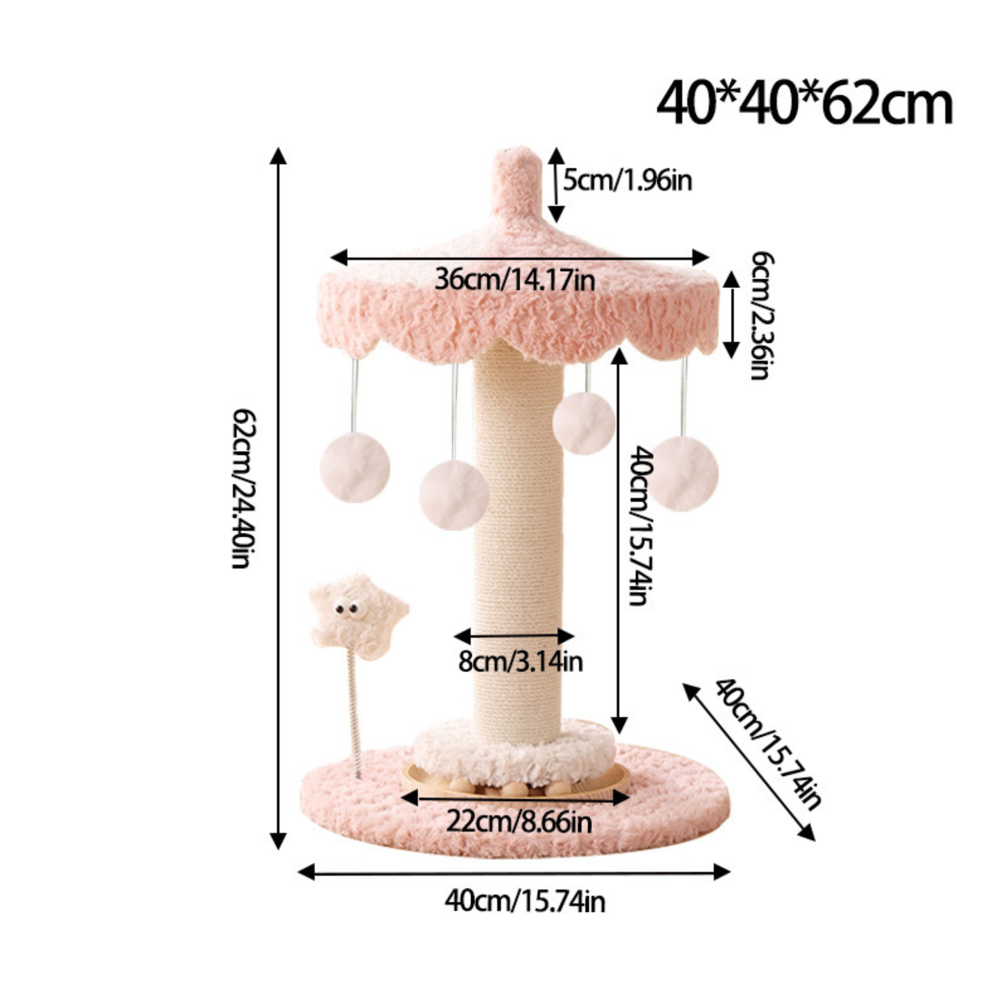 Carousel Cat Scratching Post with Rotating Top & Hanging Toys