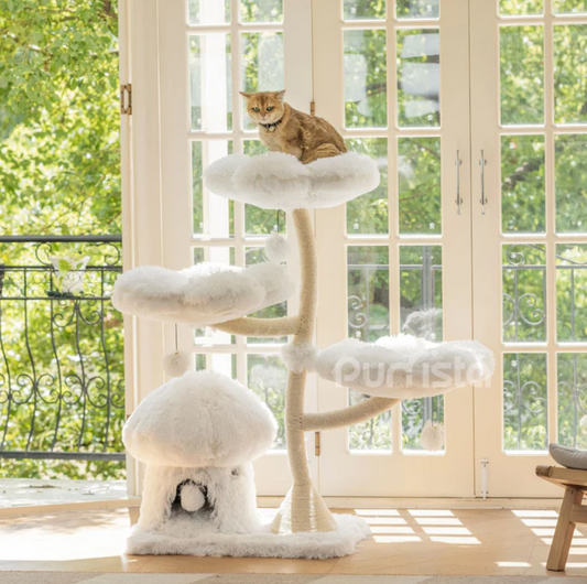 Purrista Mushroom Cat Tree 120cm (Three-Layer) - White