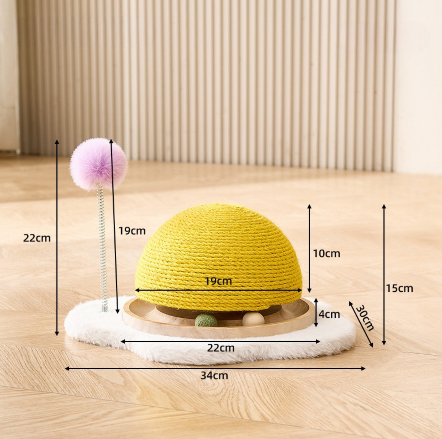 Egg Yolk Sisal Cat Scratcher with Track & Pom-Pom Toy