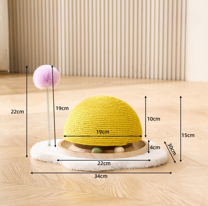 Egg Yolk Sisal Cat Scratcher with Track & Pom-Pom Toy