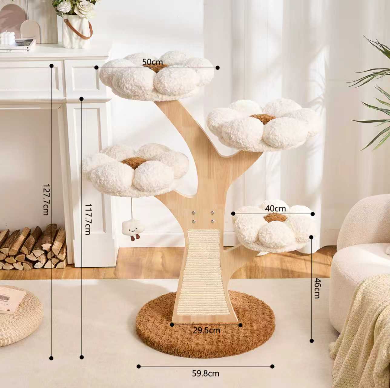 Flower Series Cat Tree – White Bloom (4 Platforms)