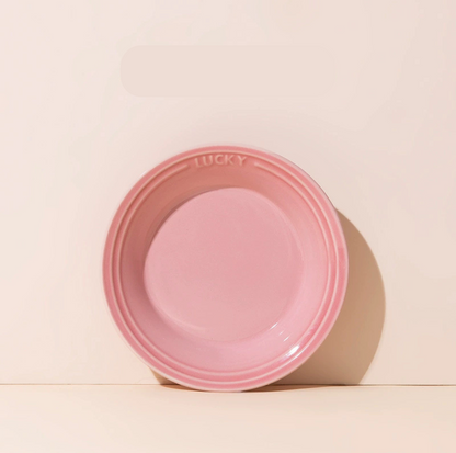 Lucky 6-Inch Flat Ceramic Pet Bowl – Multicolour Glazed Plate for Cats & Small Dogs