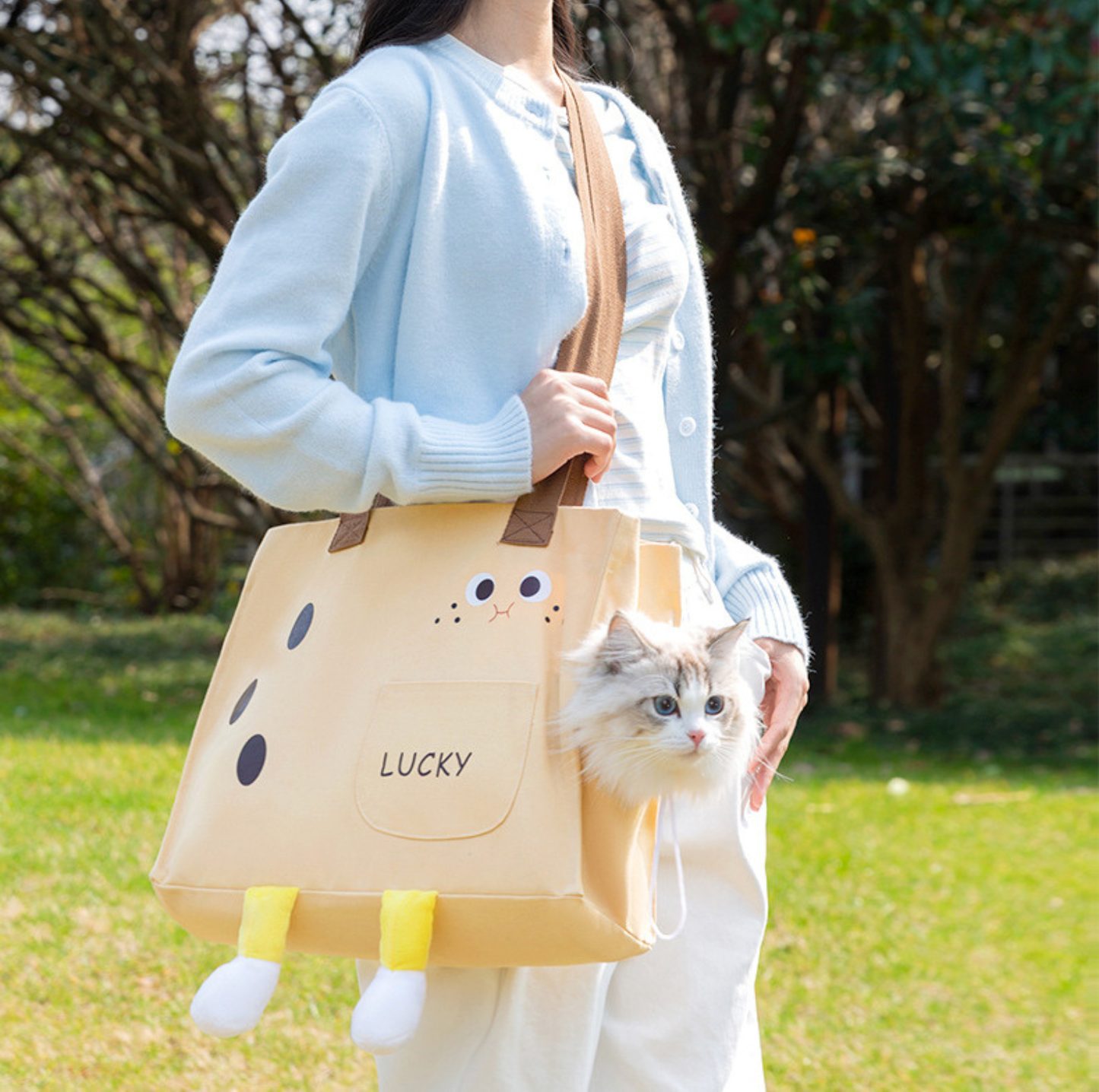 All-Season Pet Travel Tote – Breathable Canvas Carrier for Cats & Small Dogs