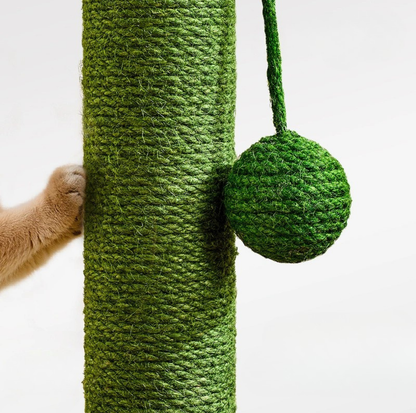 Cartoon Flower & Cactus Cat Scratch Pole – with Ball Track Base
