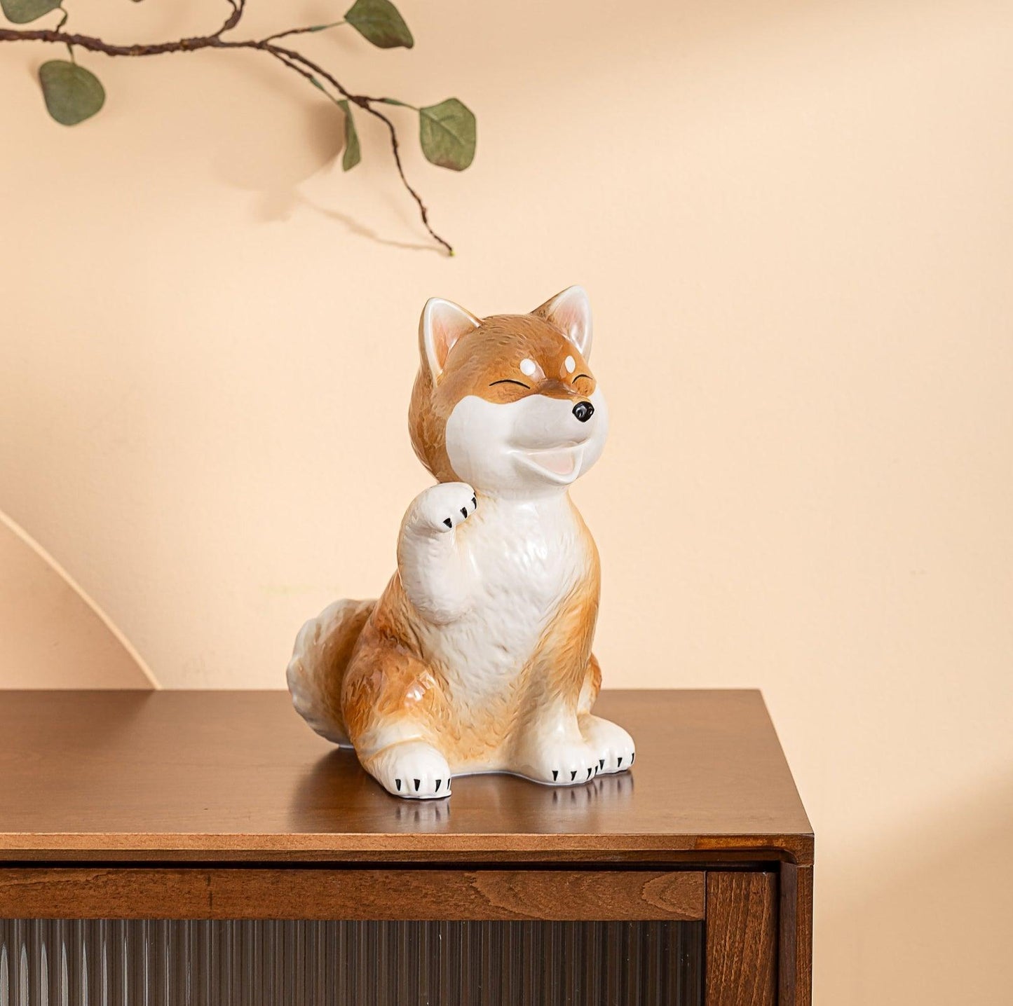 Shiba Dog-Inspired Ceramic Home Decor Ornament- With Randomly Selected Bib Accessory