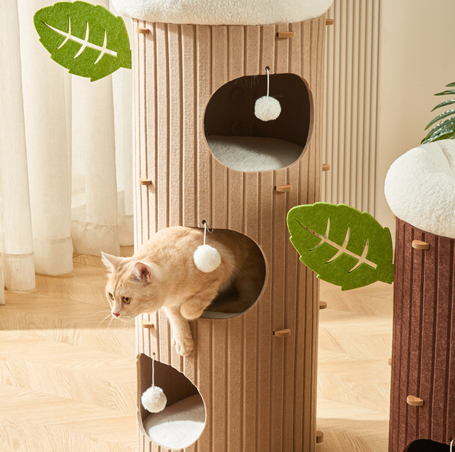 Tree Trunk Styled Felt Cat Barrel Tower