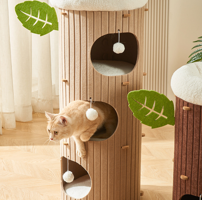 Tree Trunk Styled Felt Cat Barrel Tower