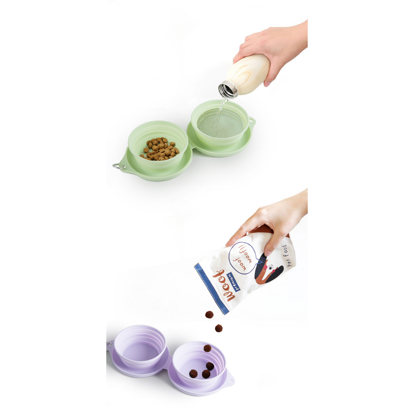 Silicone Foldable Double Pet Feeding Bowl - Portable & Travel-Friendly